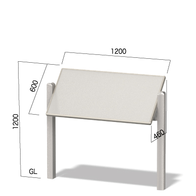 横幅1200㎜の縦1200㎜の傾斜のある看板