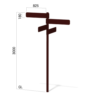 横825㎜の高さ3000㎜の4方向指示看板