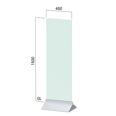 横450㎜で高さ1500㎜のガラス看板