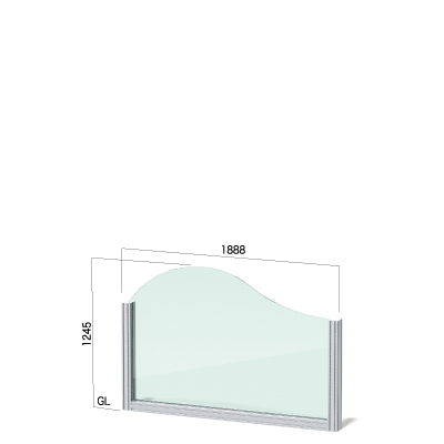 横1888㎜で高さ1245㎜のトップがウェーブタイプのガラス看板