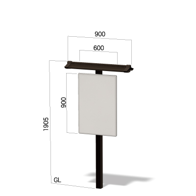 600㎜×900㎜の面板と高さ1905㎜の庇付きの和風看板