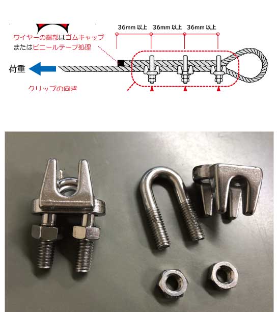 ワイヤークリップ　懸垂幕　大型ポールサインに　設置　ダブルナット